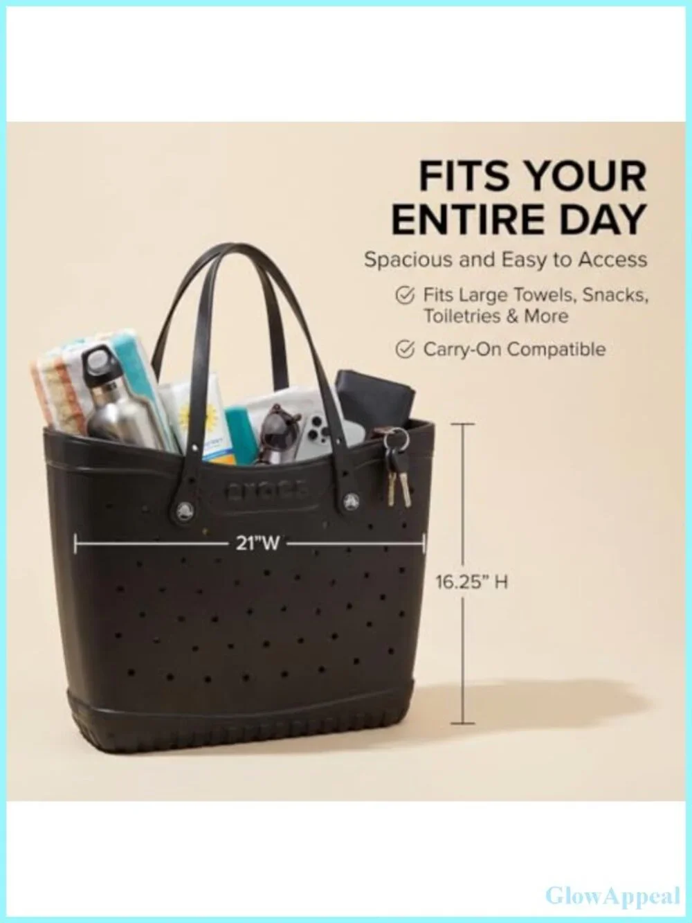 Large Durable Washable Tote Bag with Croslite Straps Jibbitz Compatible